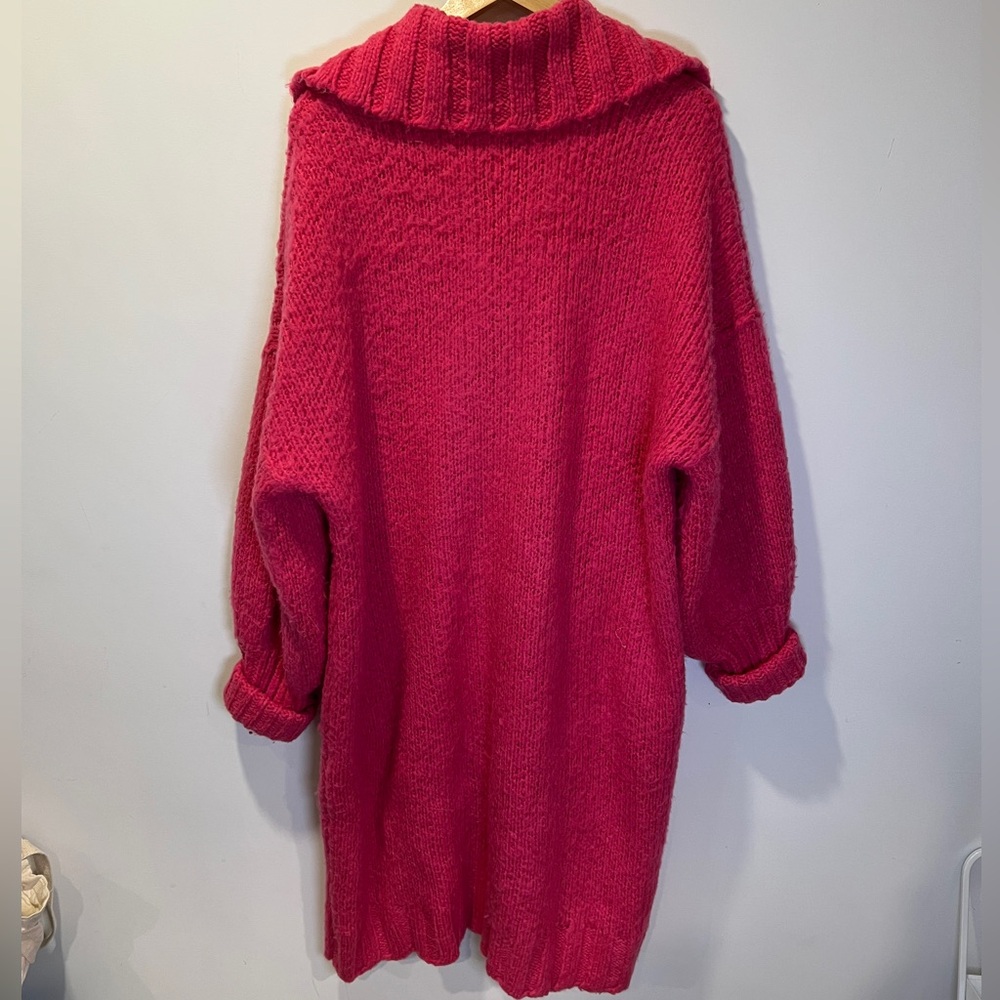 Anthropologie Brushed Cardigan Knit Sweater Coat Large Neon Pink - Picture 9 of 9